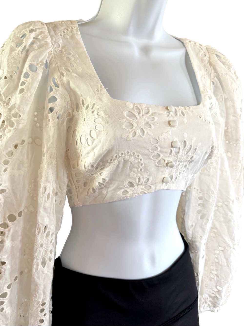 Sabo Luxe Valencia Puff Top XS White Cotton Eyelet Long Sleeve NWT - Picture 3 of 8